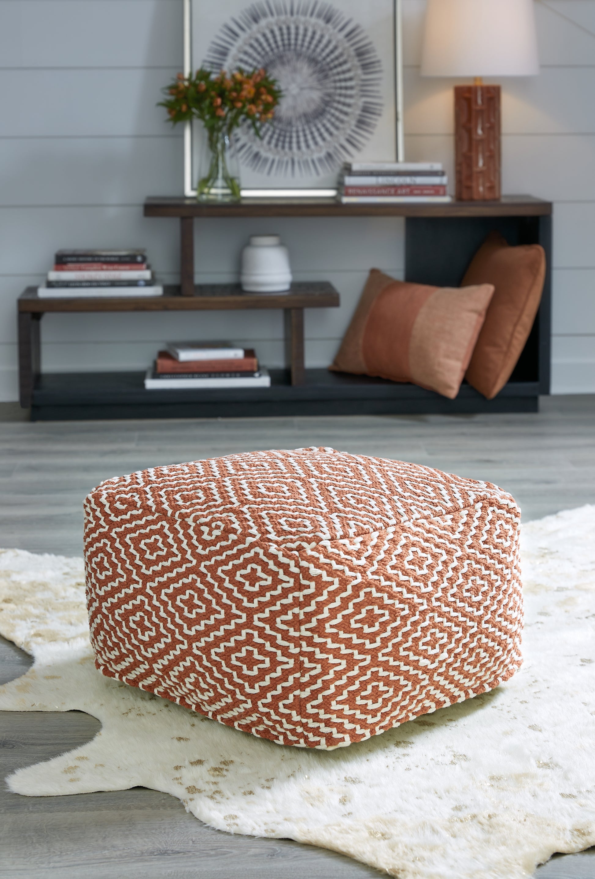 Cape Furniture Outlet - Ashley Furniture - Brynnsen Pouf - Pouf / Rust/Ivory - A1001056