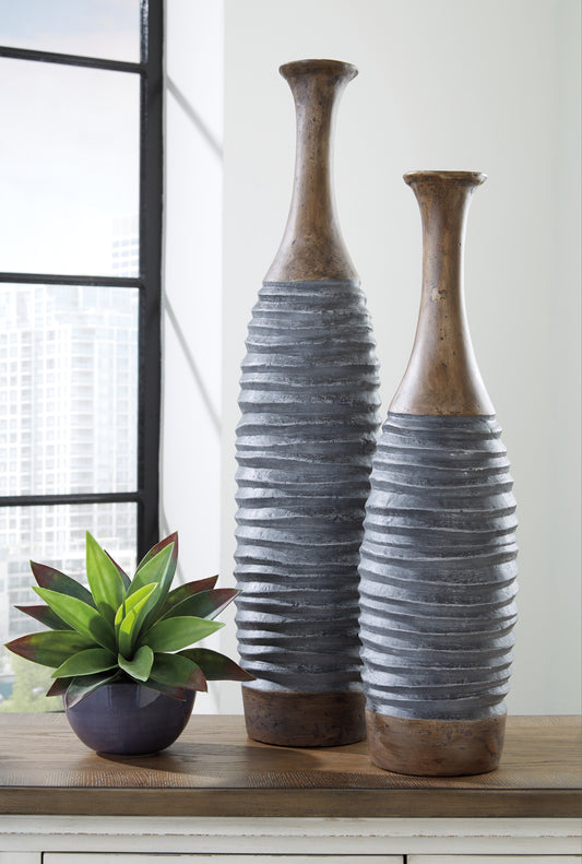 Cape Furniture Outlet - Ashley Furniture - Blayze Vase - Vase Set (Set of 2) / Antique Gray/Brown - A2000388
