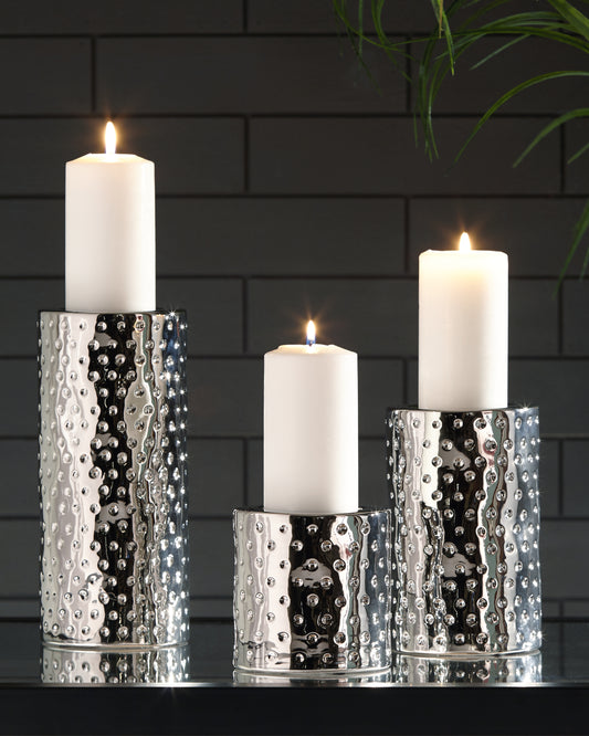 Cape Furniture Outlet - Ashley Furniture - Marisa Candle Holder - Candle Holder Set (3/CN) / Silver Finish - A2000460
