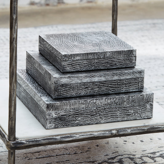 Cape Furniture Outlet - Ashley Furniture - Keldy Box (Set of 3) - Box Set (3/CN) / Antique Pewter Finish - A2000491
