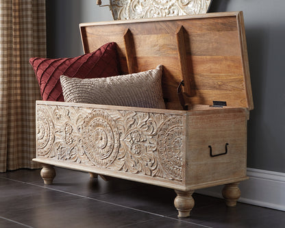 Cape Furniture Outlet - Ashley Furniture - Fossil Ridge Storage Bench - Storage Bench / Beige / 44"W x 17"D x 17"H - A4000039