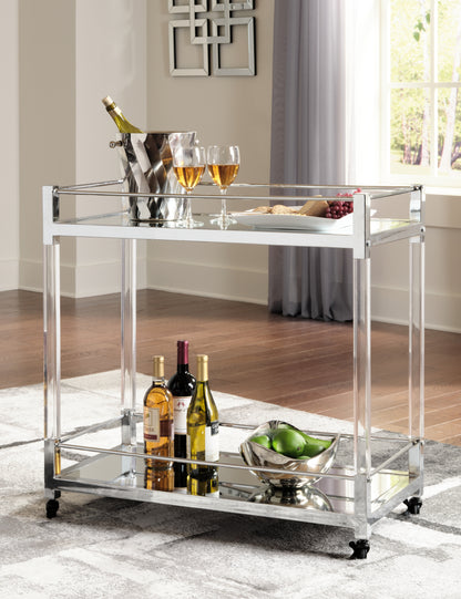 Cape Furniture Outlet - Ashley Furniture - Chaseton Bar Cart - Bar Cart / Clear/Silver Finish - A4000501