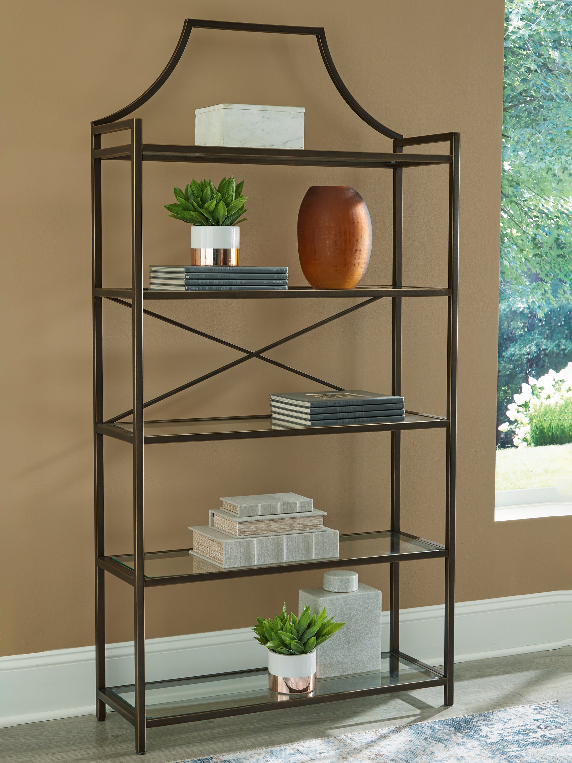 Cape Furniture Outlet - Ashley Furniture - Bernonly Bookcase - Bookcase / Antique Bronze Finish - A4000556