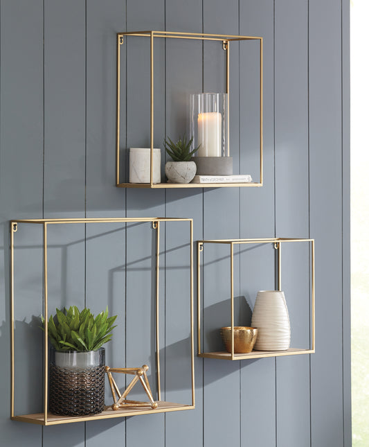 Cape Furniture Outlet - Ashley Furniture - Efharis Wall Decor - Wall Shelf Set (3/CN) / Natural/Gold Finish - A8010107