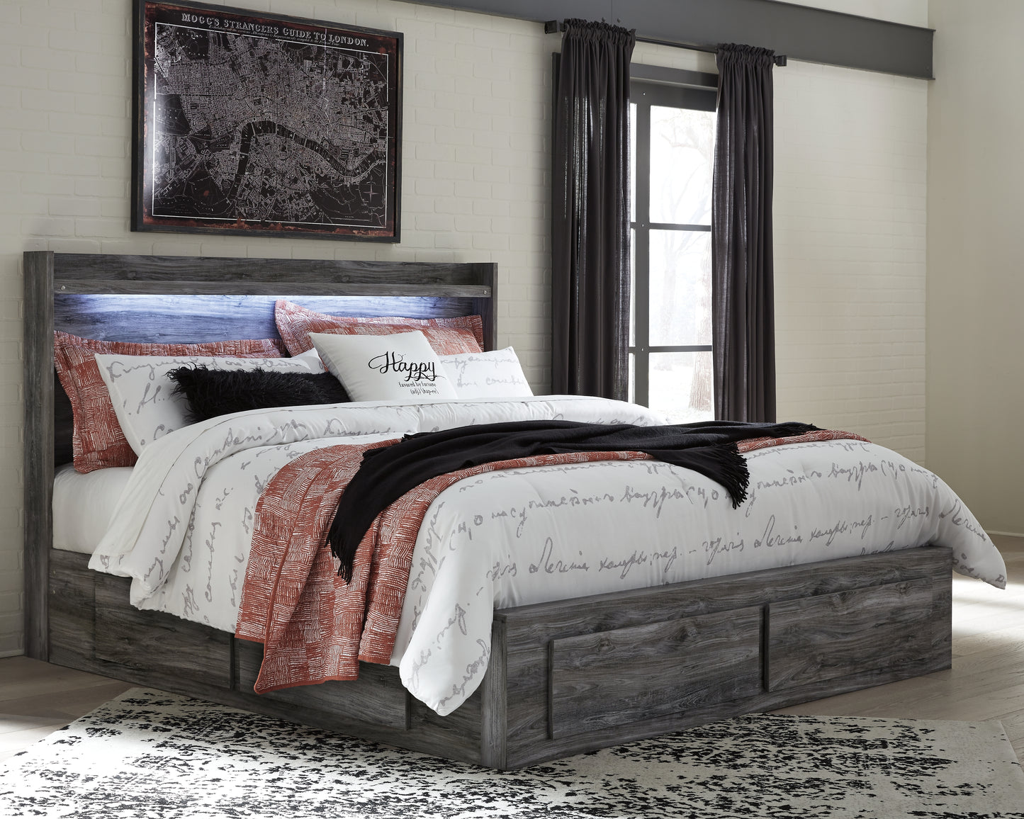 Cape Furniture Outlet - Ashley Furniture - Baystorm Bedroom - King Panel Bed with 4 Storage Drawers / Gray - B221B15