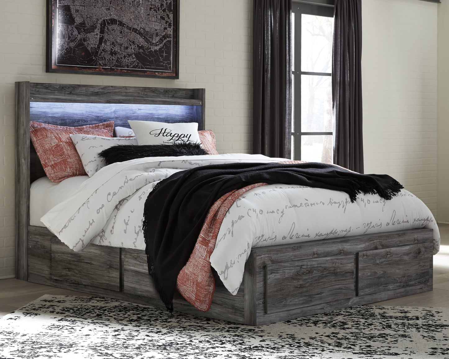 Cape Furniture Outlet - Ashley Furniture - Baystorm Bedroom - Queen Panel Bed with 4 Storage Drawers / Gray - B221B13