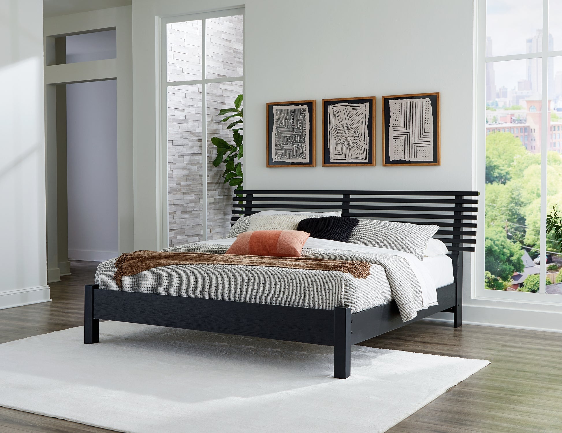 Cape Furniture Outlet - Ashley Furniture - Danziar Bedroom - King Slat Panel Bed / Black - B1013B6
