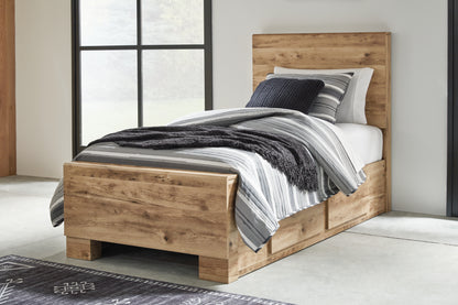 Cape Furniture Outlet - Ashley Furniture - Hyanna Bedroom - Twin Panel Bed with 1 Side Storage / Tan Brown - B1050B24