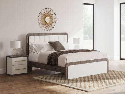 Cape Furniture Outlet - Ashley Furniture - Kendanport Bedroom - King Upholstered Bed / White/Brown - PCB1108B8