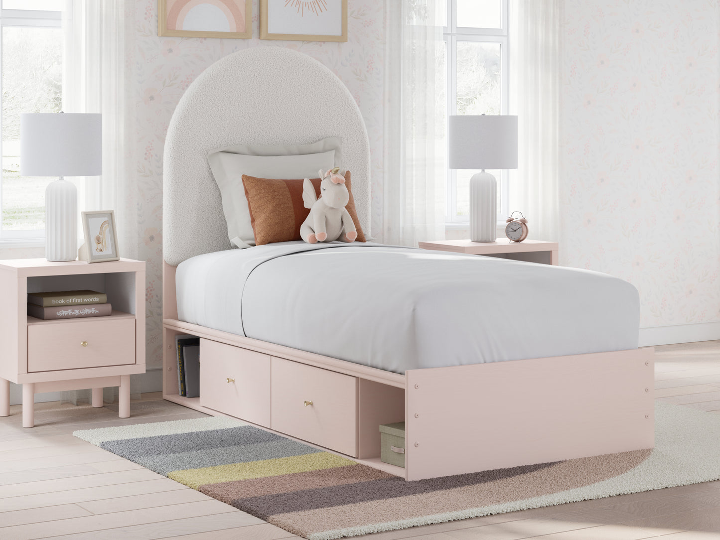 Cape Furniture Outlet - Ashley Furniture - Wistenpine Bedroom - Twin Upholstered Panel Bed with Storage / Blush - B1323B12