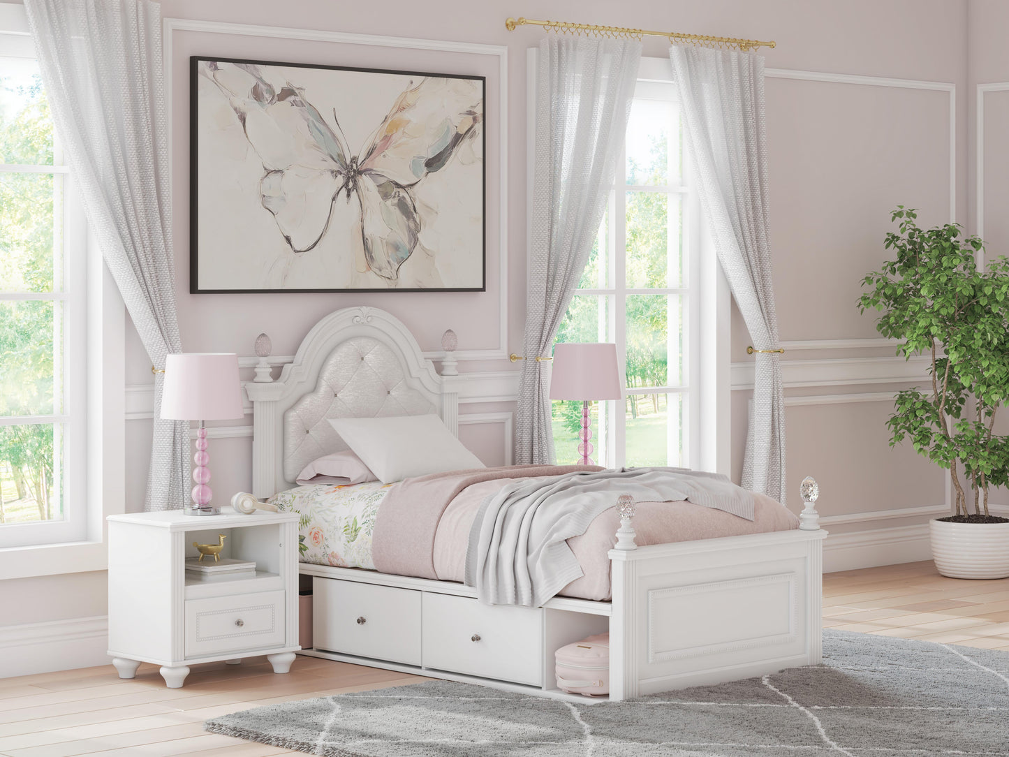 Cape Furniture Outlet - Ashley Furniture - Kozlani Bedroom - Twin Upholstered Panel Bed with Storage / White - PCB1819B17