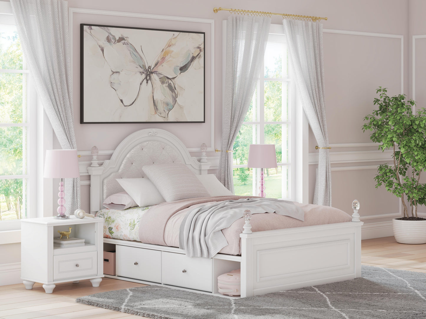 Cape Furniture Outlet - Ashley Furniture - Kozlani Bedroom - Full Upholstered Panel Bed with Storage / White - PCB1819B18