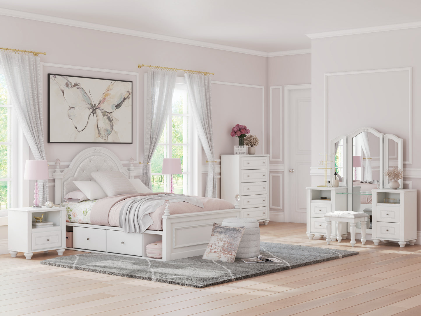 Cape Furniture Outlet - Ashley Furniture - Kozlani Bedroom - Twin Upholstered Panel Storage Bed / White - PCB1819B9