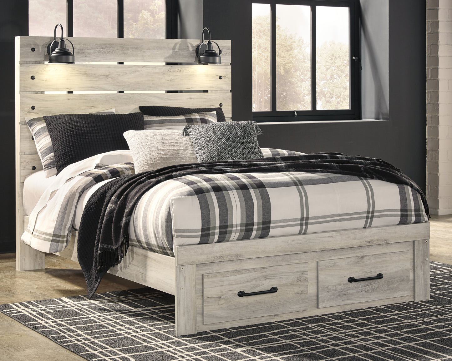 Cape Furniture Outlet - Ashley Furniture - Cambeck Bedroom - Queen Panel Bed with 2 Storage Drawers / Whitewash - B192B8