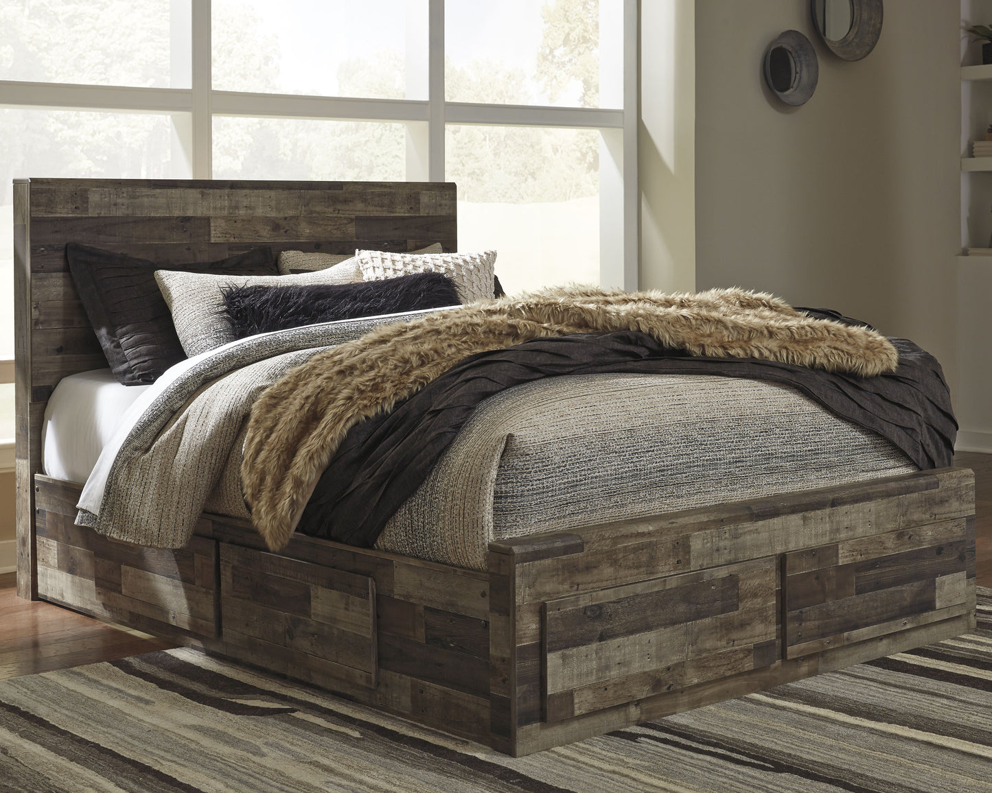 Cape Furniture Outlet - Ashley Furniture - Derekson Bedroom - Queen Panel Bed with 4 Storage Drawers / Multi Gray - B200B18