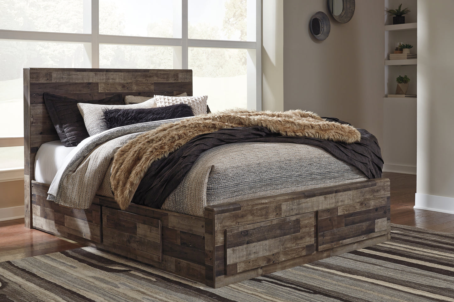 Cape Furniture Outlet - Ashley Furniture - Derekson Bedroom - Queen Panel Bed with 6 Storage Drawers / Multi Gray - B200B8