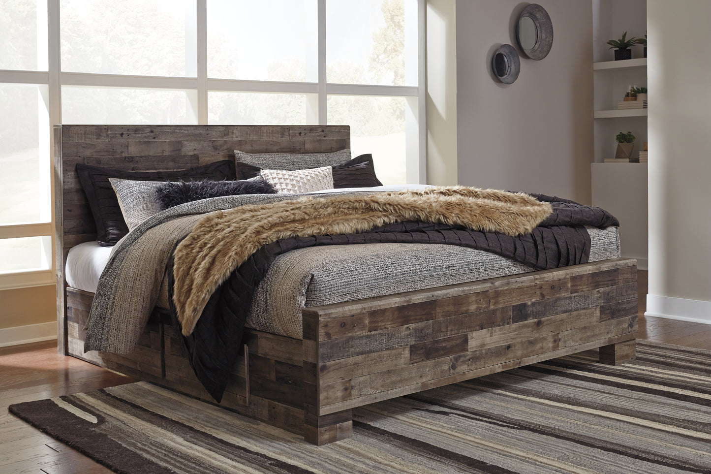 Cape Furniture Outlet - Ashley Furniture - Derekson Bedroom - Queen Panel Bed with 2 Side Storage / Multi Gray - B200B43