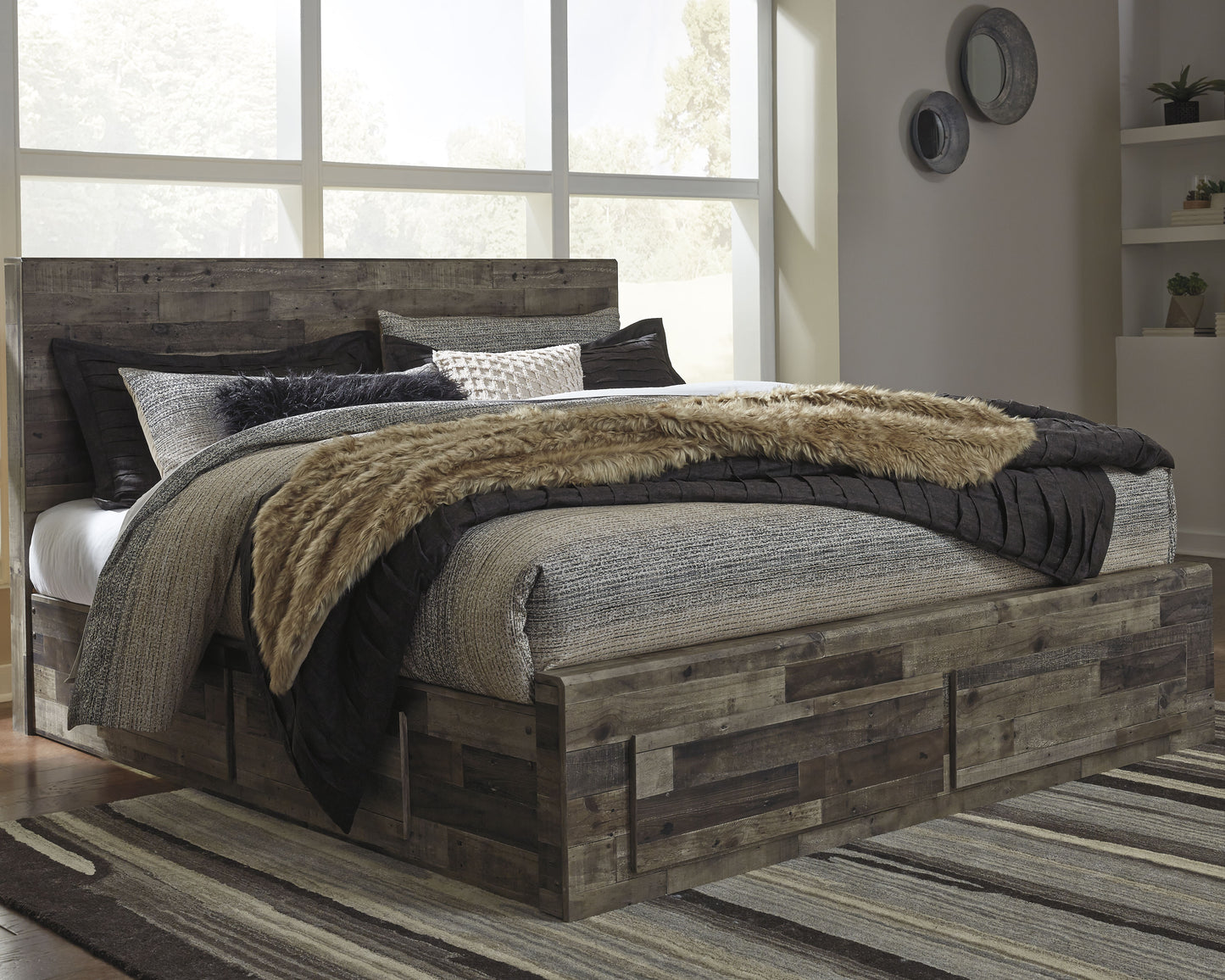 Cape Furniture Outlet - Ashley Furniture - Derekson Bedroom - King Panel Bed with 4 Storage Drawers / Multi Gray - B200B19