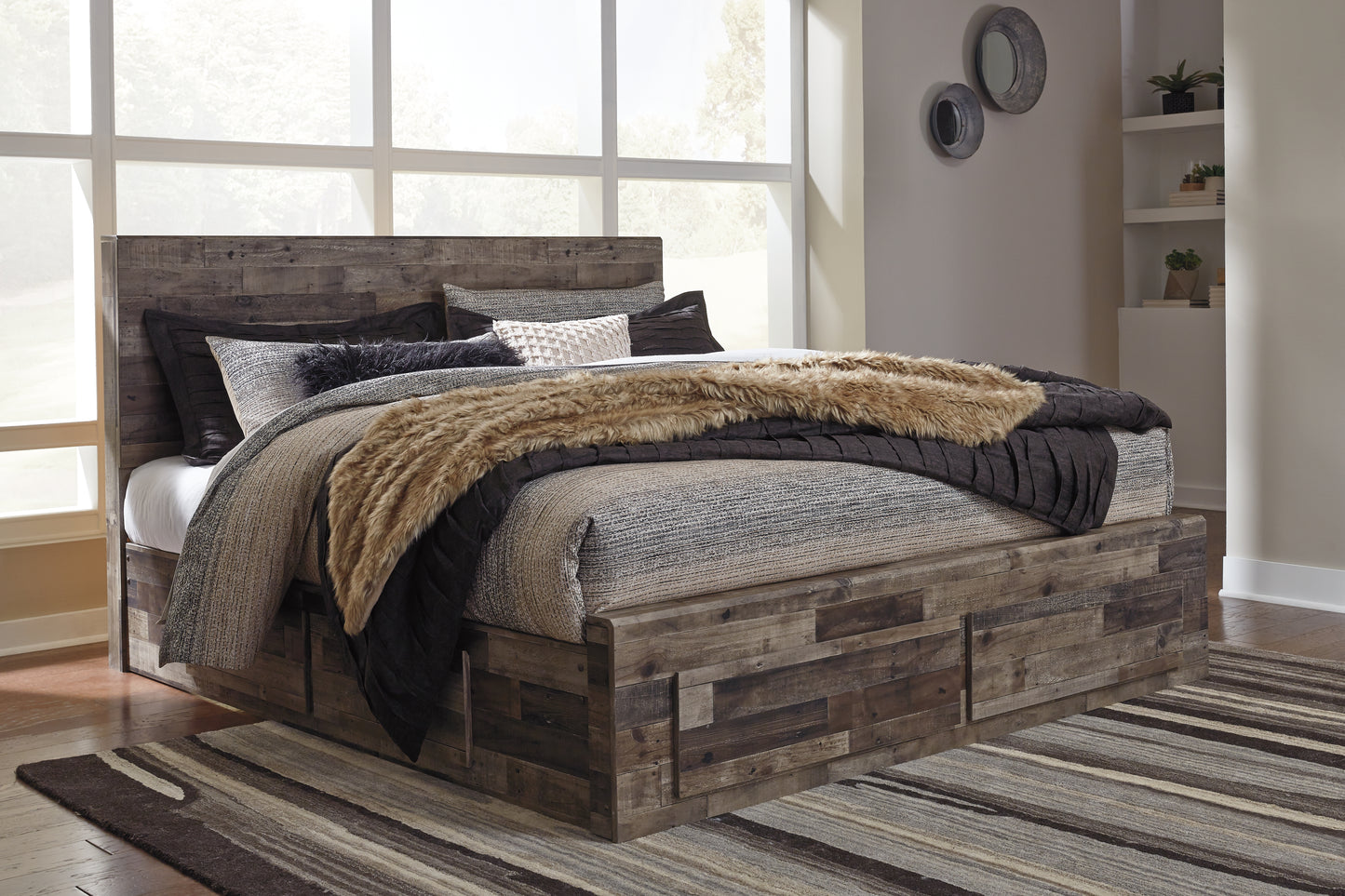 Cape Furniture Outlet - Ashley Furniture - Derekson Bedroom - King Panel Bed with 6 Storage Drawers / Multi Gray - B200B12
