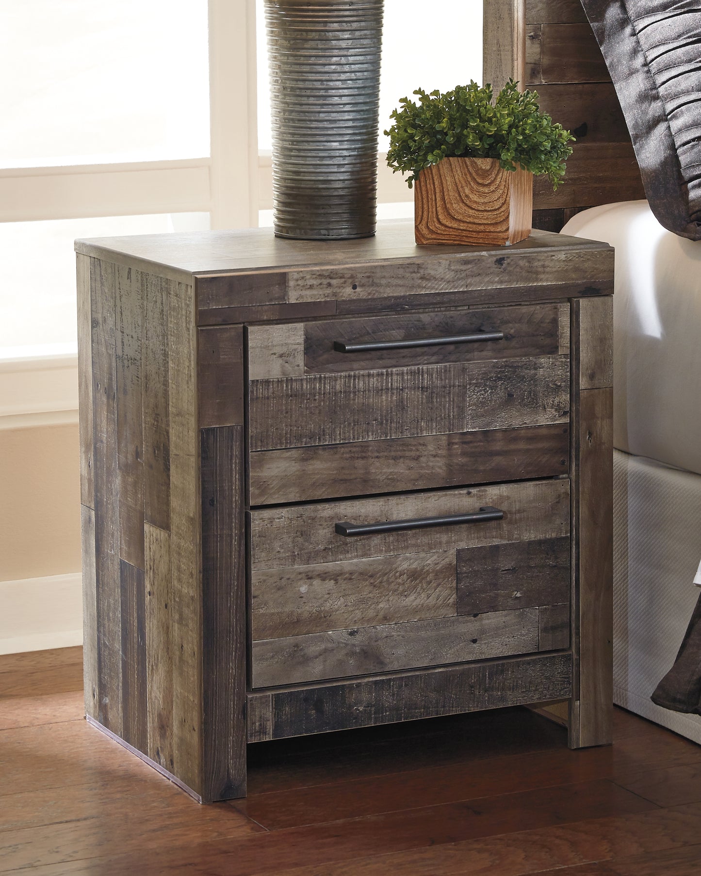 Cape Furniture Outlet - Ashley Furniture - Derekson Bedroom - Two Drawer Night Stand / Multi Gray - B200-92