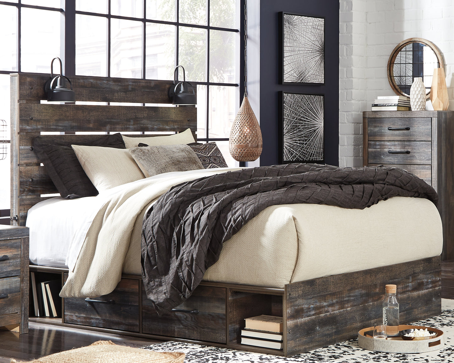 Cape Furniture Outlet - Ashley Furniture - Drystan Bedroom - Queen Panel Bed with 2 Storage Drawers / Multi - B211B10
