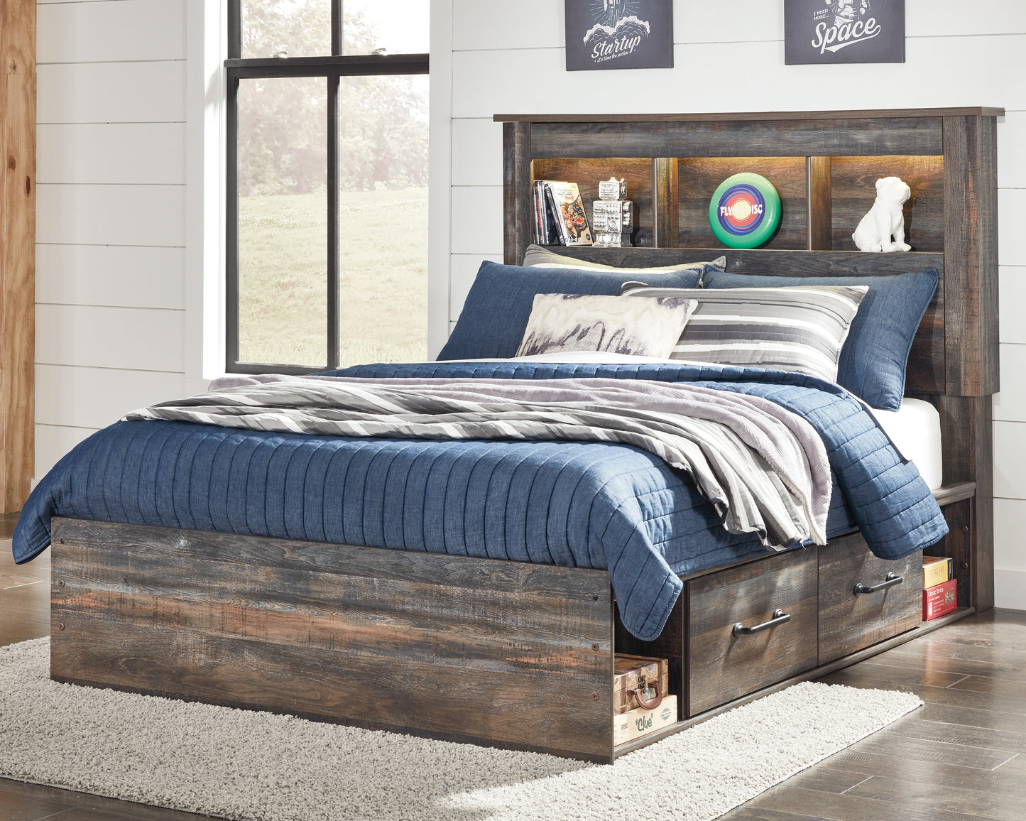Cape Furniture Outlet - Ashley Furniture - Drystan Bedroom - Full Bookcase Bed with 4 Storage Drawers / Multi - B211B45