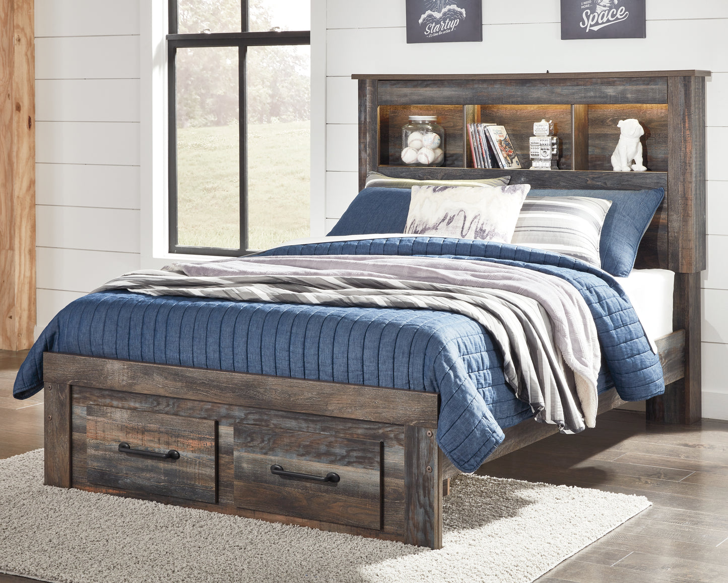 Cape Furniture Outlet - Ashley Furniture - Drystan Bedroom - Full Bookcase Bed with 2 Storage Drawers / Multi - B211B21