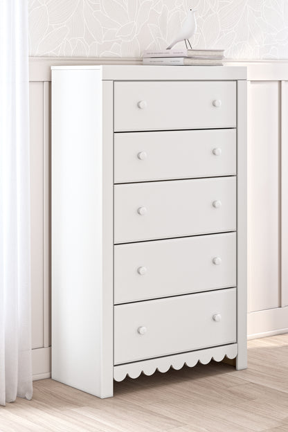 Cape Furniture Outlet - Ashley Furniture - Mollviney Bedroom - Five Drawer Chest / White - B2540-46