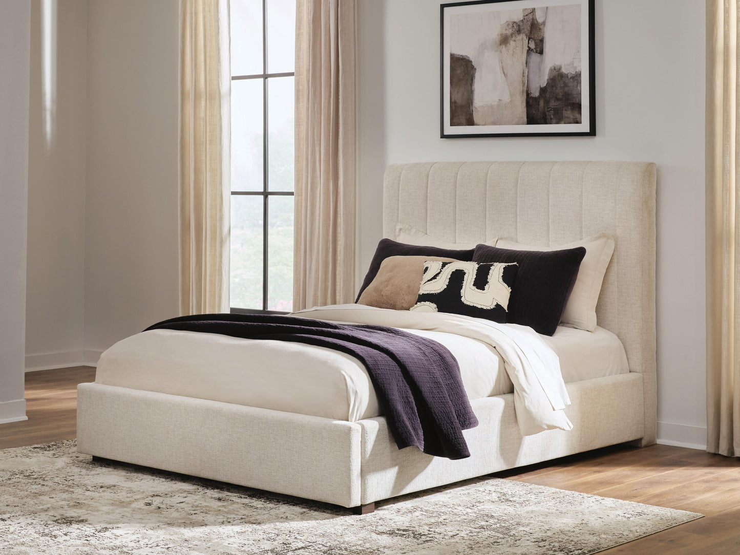 Cape Furniture Outlet - Ashley Furniture - Shoralli Bedroom - Queen Upholstered Storage Bed / Beige - B2611B4