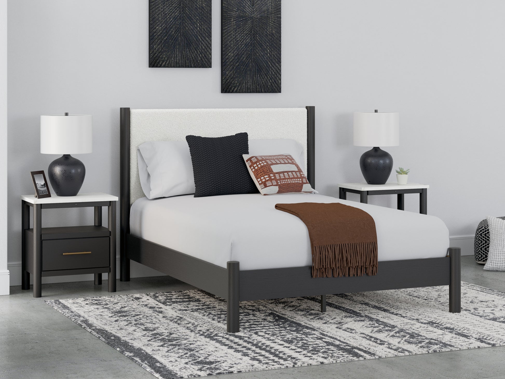 Cape Furniture Outlet - Ashley Furniture - Cadmori Bedroom - Queen Upholstered Panel Bed / Black/White - B2616B2