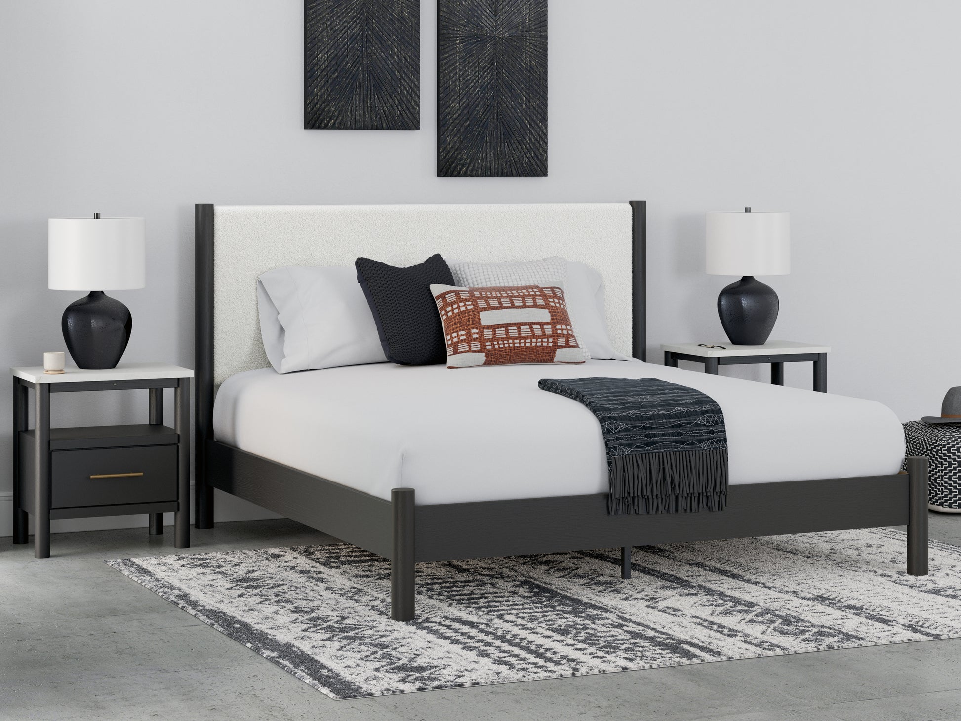 Cape Furniture Outlet - Ashley Furniture - Cadmori Bedroom - King Upholstered Panel Bed / Black/White - B2616B8
