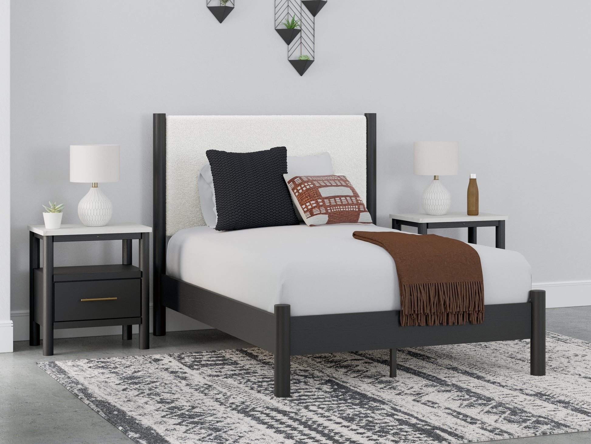 Cape Furniture Outlet - Ashley Furniture - Cadmori Bedroom - Full Upholstered Panel Bed / Black/White - B2616B3