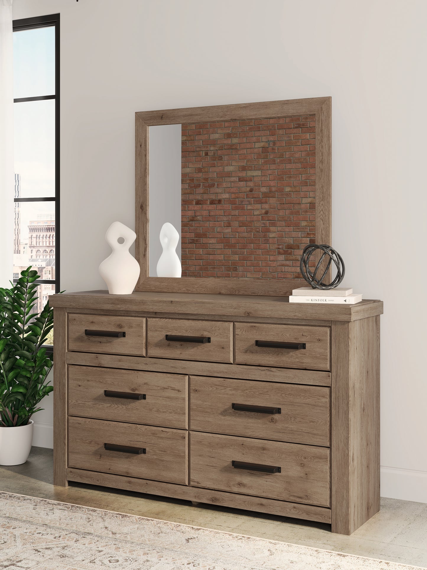 Cape Furniture Outlet - Ashley Furniture - Oliandon Bedroom - Dresser and Mirror / Light Brown - PCB2844B1