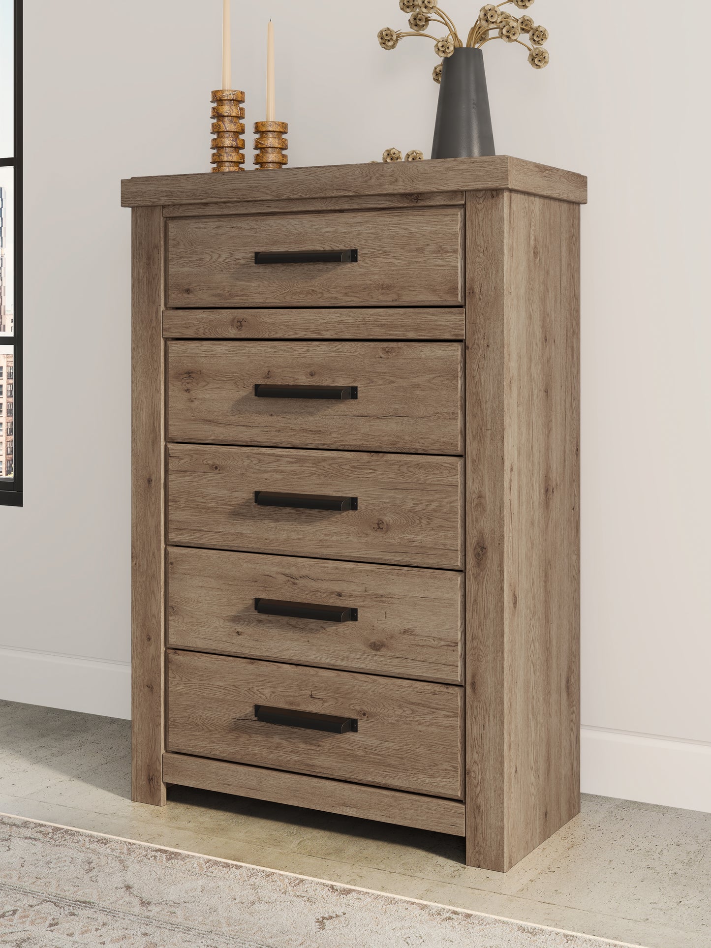 Cape Furniture Outlet - Ashley Furniture - Oliandon Bedroom - Five Drawer Chest / Light Brown - PCB2844-46