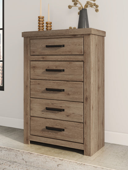 Cape Furniture Outlet - Ashley Furniture - Oliandon Bedroom - Five Drawer Chest / Light Brown - PCB2844-46