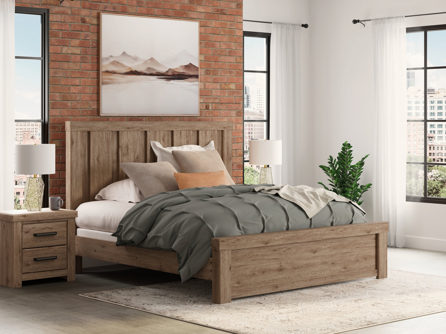 Cape Furniture Outlet - Ashley Furniture - Oliandon Bedroom - King Panel Bed / Light Brown - PCB2844B6