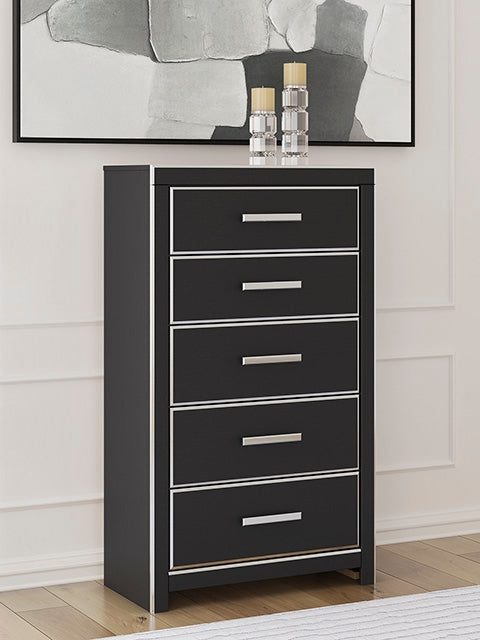 Cape Furniture Outlet - Ashley Furniture - Zuraleus Bedroom - Five Drawer Chest / Black - PCB3380-46