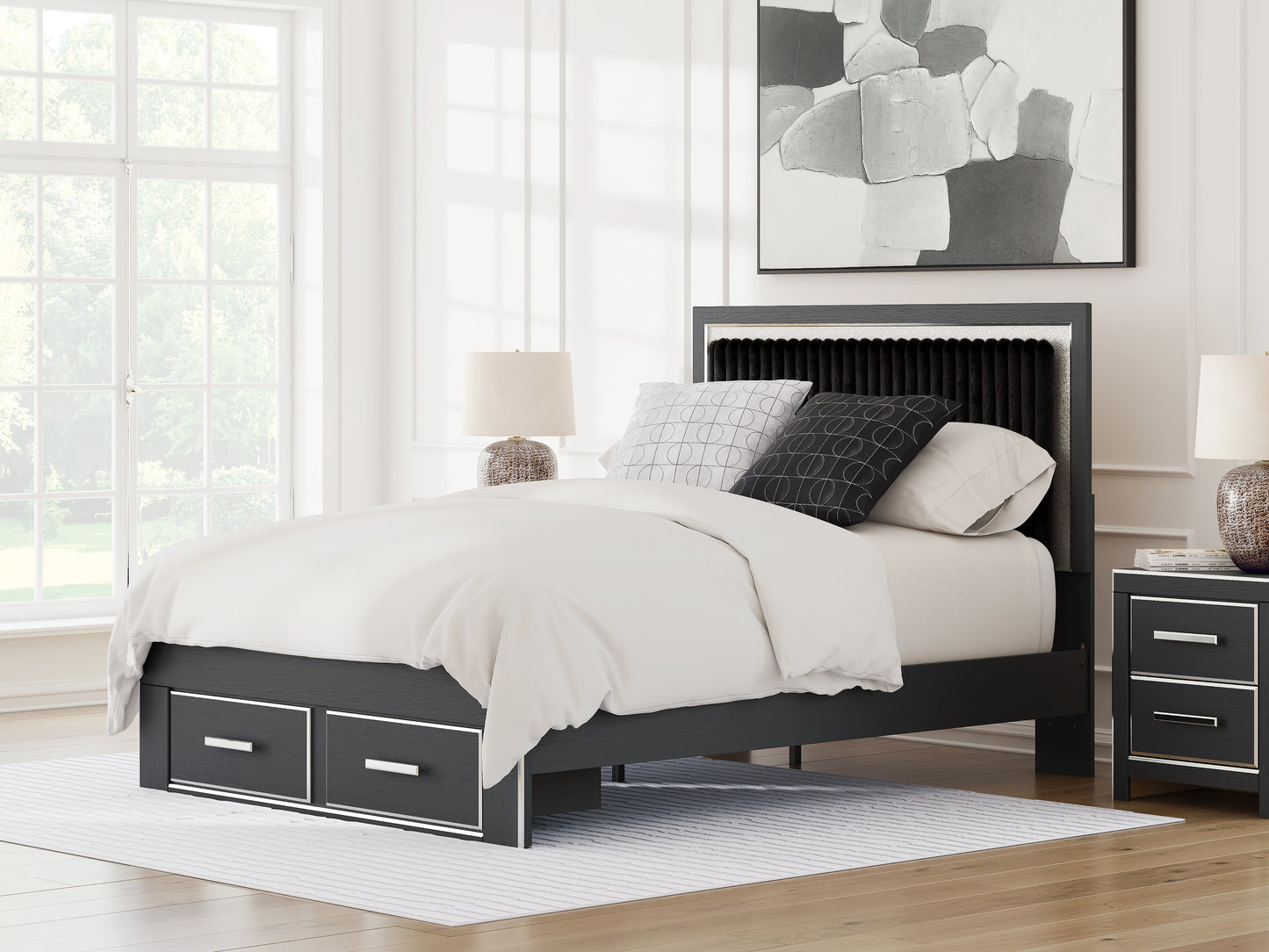 Cape Furniture Outlet - Ashley Furniture - Zuraleus Bedroom - Queen Upholstered Panel Storage Bed / Black - PCB3380B4