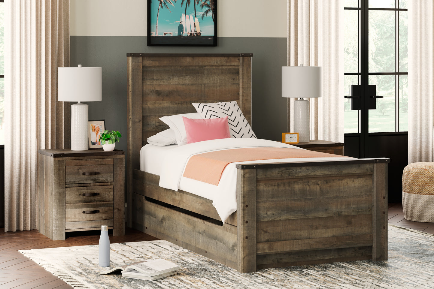 Cape Furniture Outlet - Ashley Furniture - Trinell Bedroom - Twin Panel Bed with 1 Large Storage Drawer / Brown - B446B8