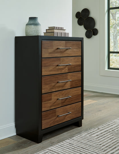 Cape Furniture Outlet - Ashley Furniture - Kraeburn Bedroom - Five Drawer Chest / Brown/Black - B496-46