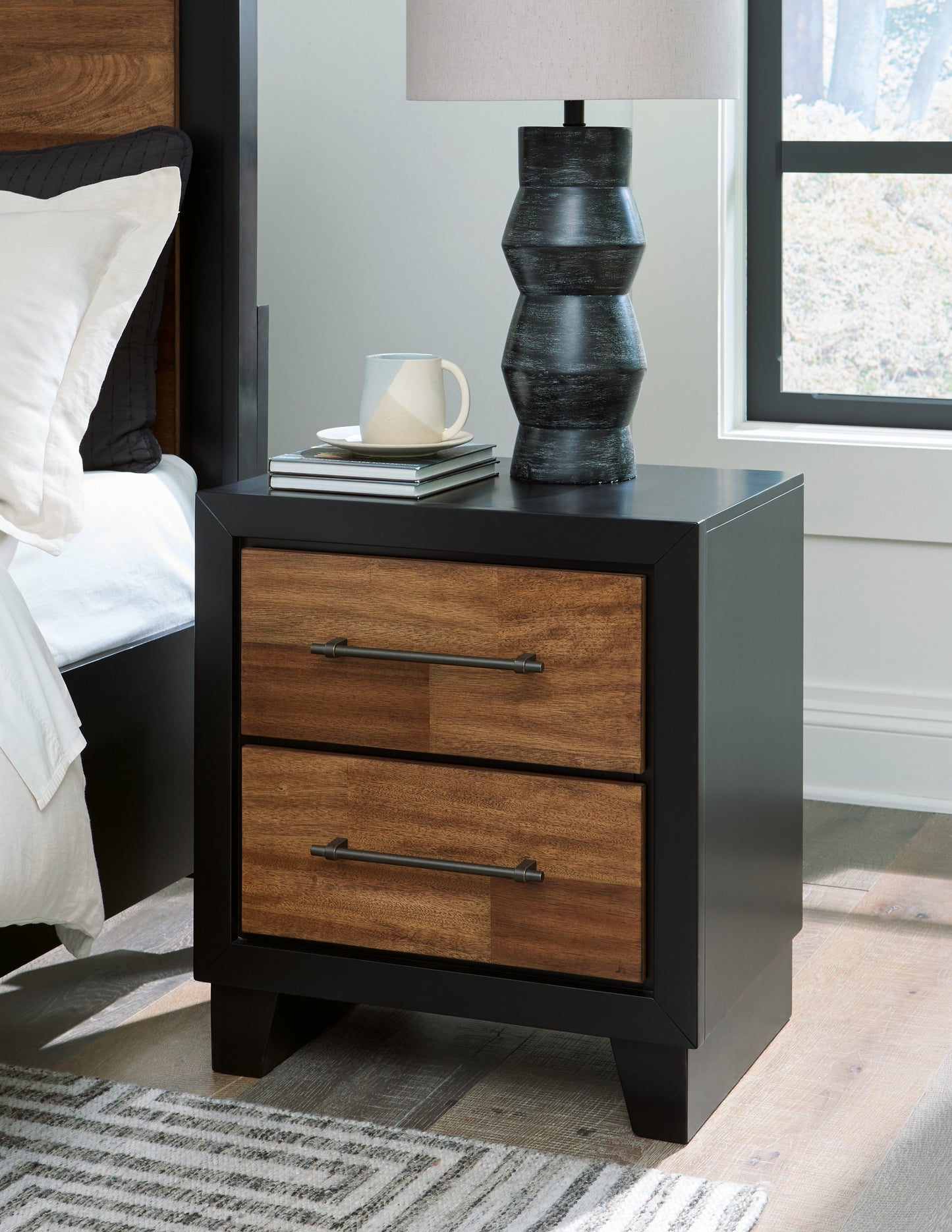 Cape Furniture Outlet - Ashley Furniture - Kraeburn Bedroom - Two Drawer Night Stand / Brown/Black - B496-92