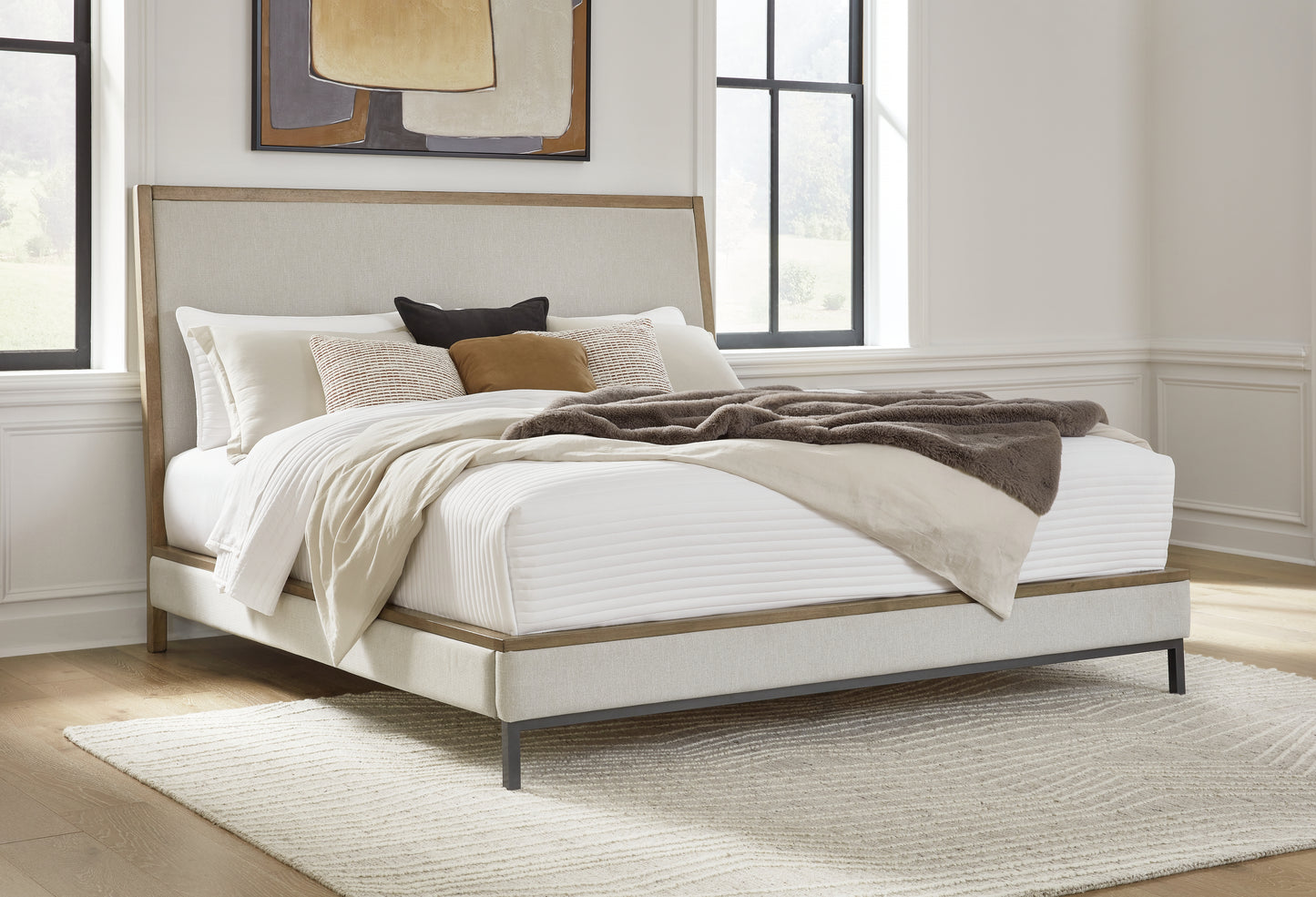 Cape Furniture Outlet - Ashley Furniture - Tomtyn Bedroom - Queen Upholstered Bed / Light Brown - B622B2