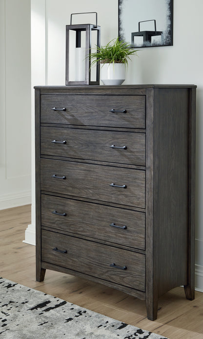 Cape Furniture Outlet - Ashley Furniture - Montillan Bedroom - Five Drawer Chest / Grayish Brown - B651-46