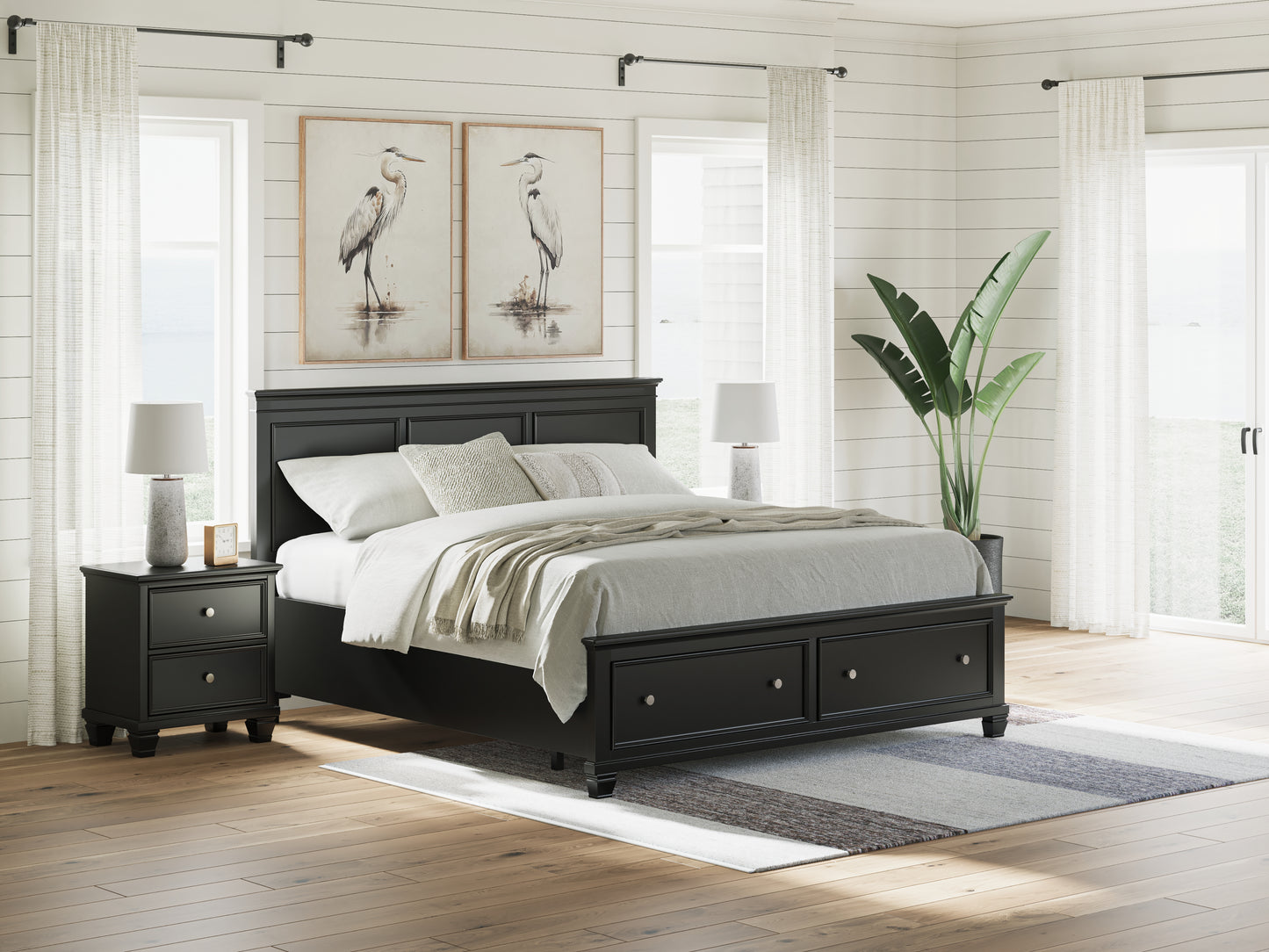 Cape Furniture Outlet - Ashley Furniture - Lanolee Bedroom - King Panel Storage Bed / Black - B687B19