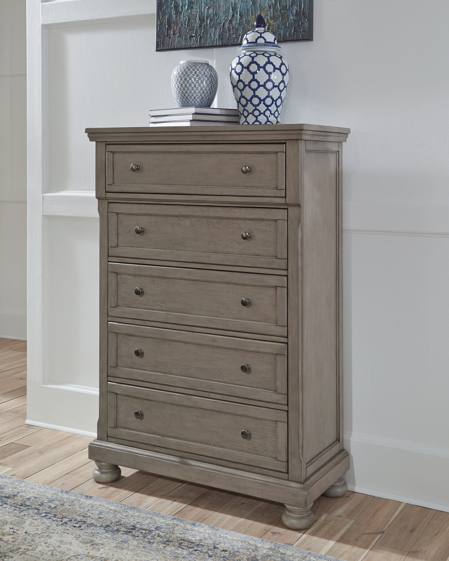 Cape Furniture Outlet - Ashley Furniture - Lettner Bedroom - Five Drawer Chest / Light Gray - B733-46