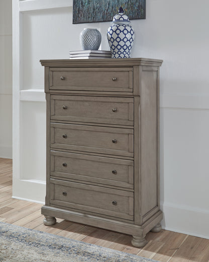 Cape Furniture Outlet - Ashley Furniture - Lettner Bedroom - Five Drawer Chest / Light Gray - B733-46