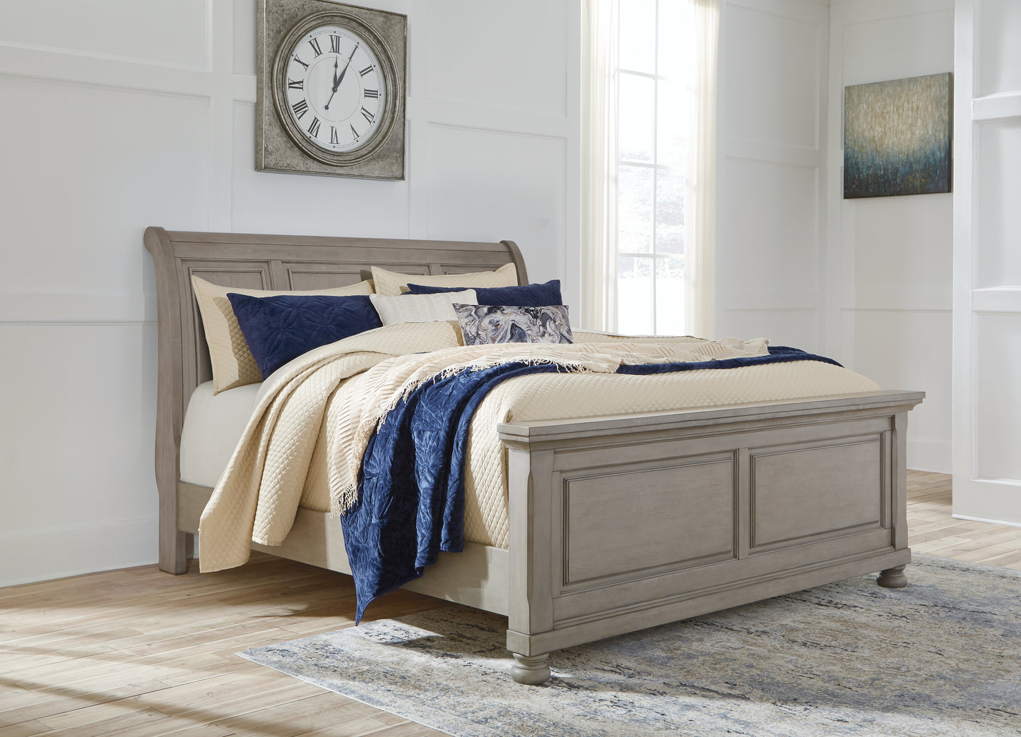 Cape Furniture Outlet - Ashley Furniture - Lettner Bedroom - King Sleigh Bed / Light Gray - B733B34