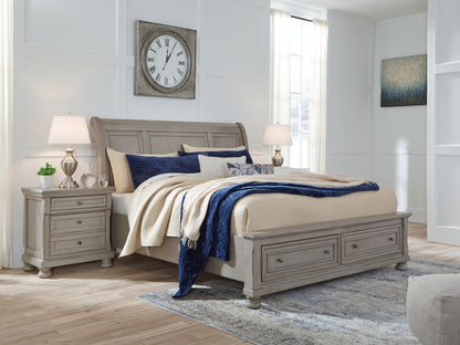 Cape Furniture Outlet - Ashley Furniture - Lettner Bedroom - Queen Sleigh Bed with 2 Storage Drawers / Light Gray - B733B3