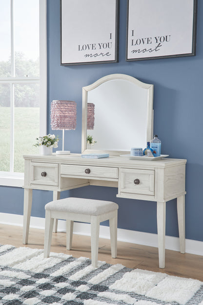 Cape Furniture Outlet - Ashley Furniture - Robbinsdale Mirrored Vanity with Bench - Mirrored Vanity with Bench / Antique White - B742B11