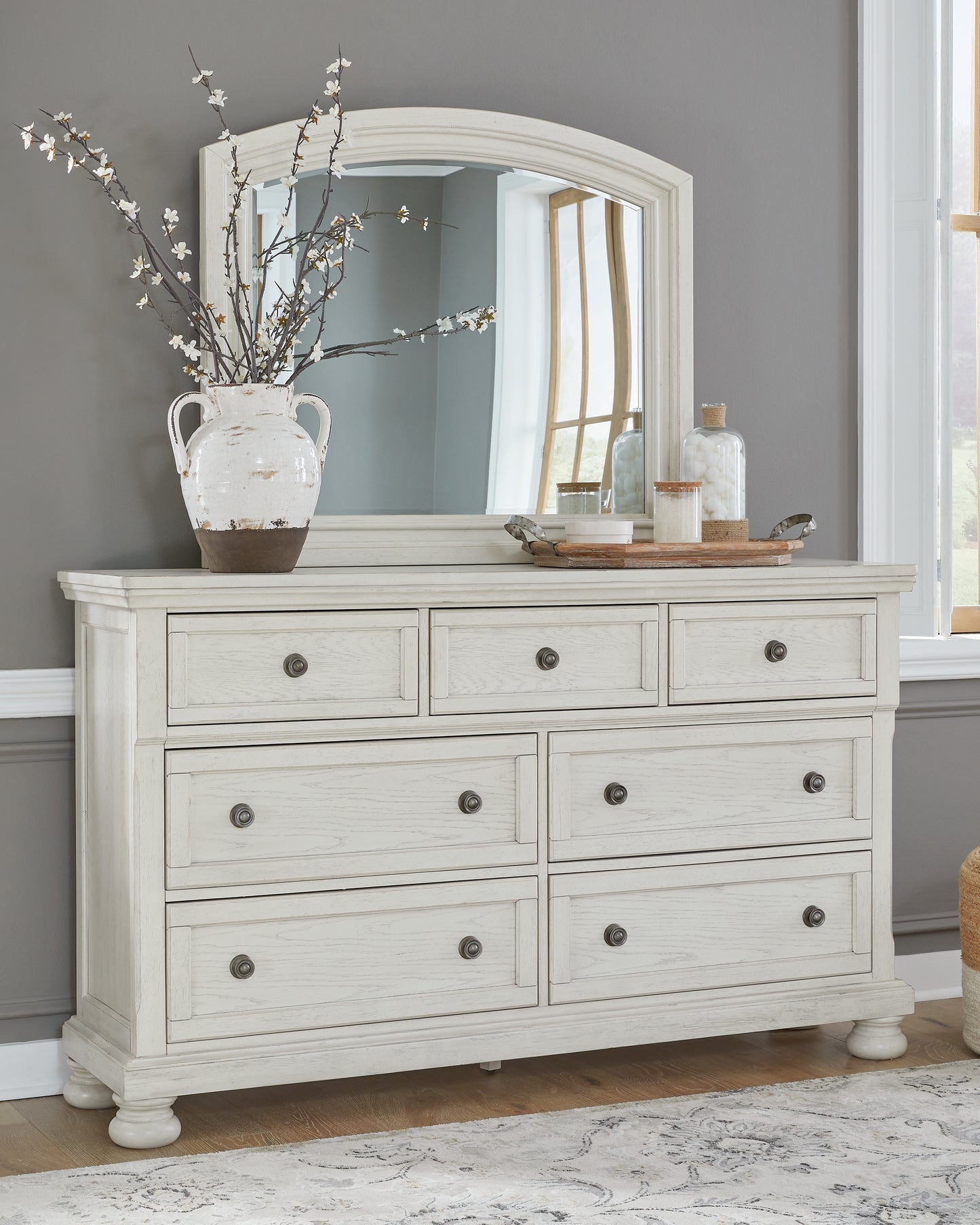 Cape Furniture Outlet - Ashley Furniture - Robbinsdale Bedroom - Dresser and Mirror / Antique White - B742B1